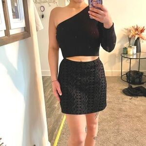 Vintage Patterned High-rise Skirt with Velvet Detailing